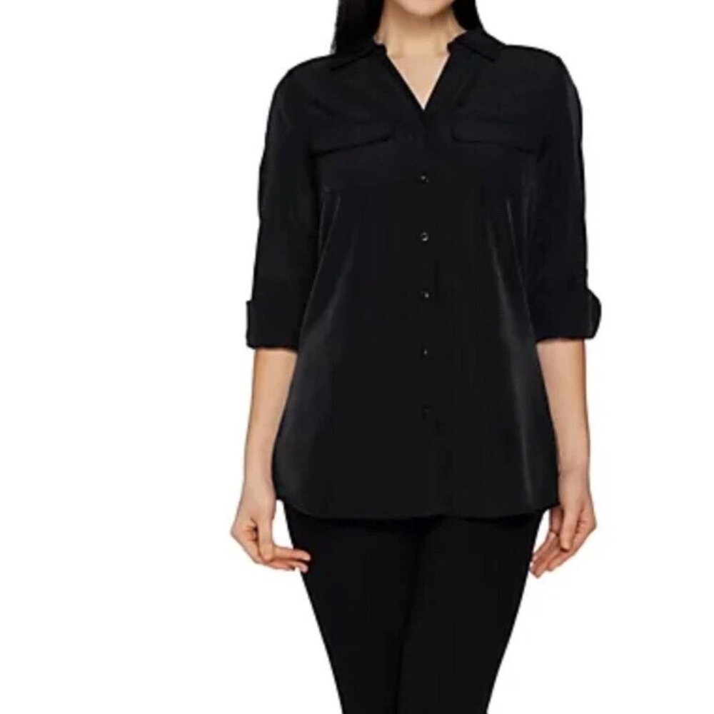 LIKE NEW} d&c Roll Tab Sleeve Button Front Soft Utility Tunic,  Black / Size - M